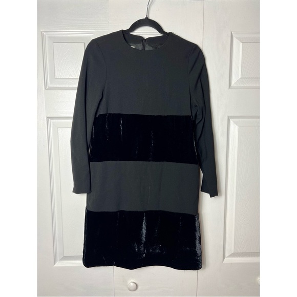 Vintage Gian Marco Venturi Black LBD Velvet Trim Stripe Shift Short Dress Large - Picture 2 of 5